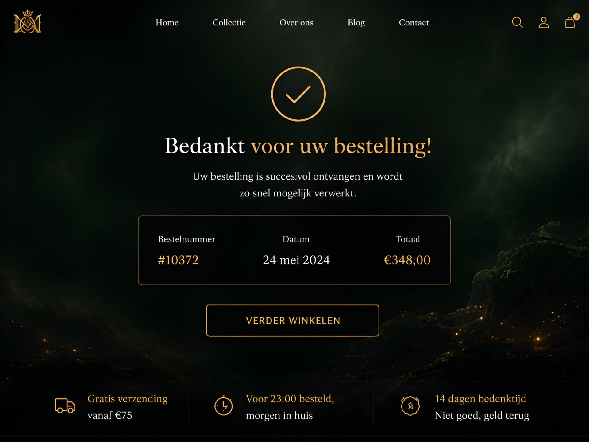 Maison Noir — bedankpagina na bestelling