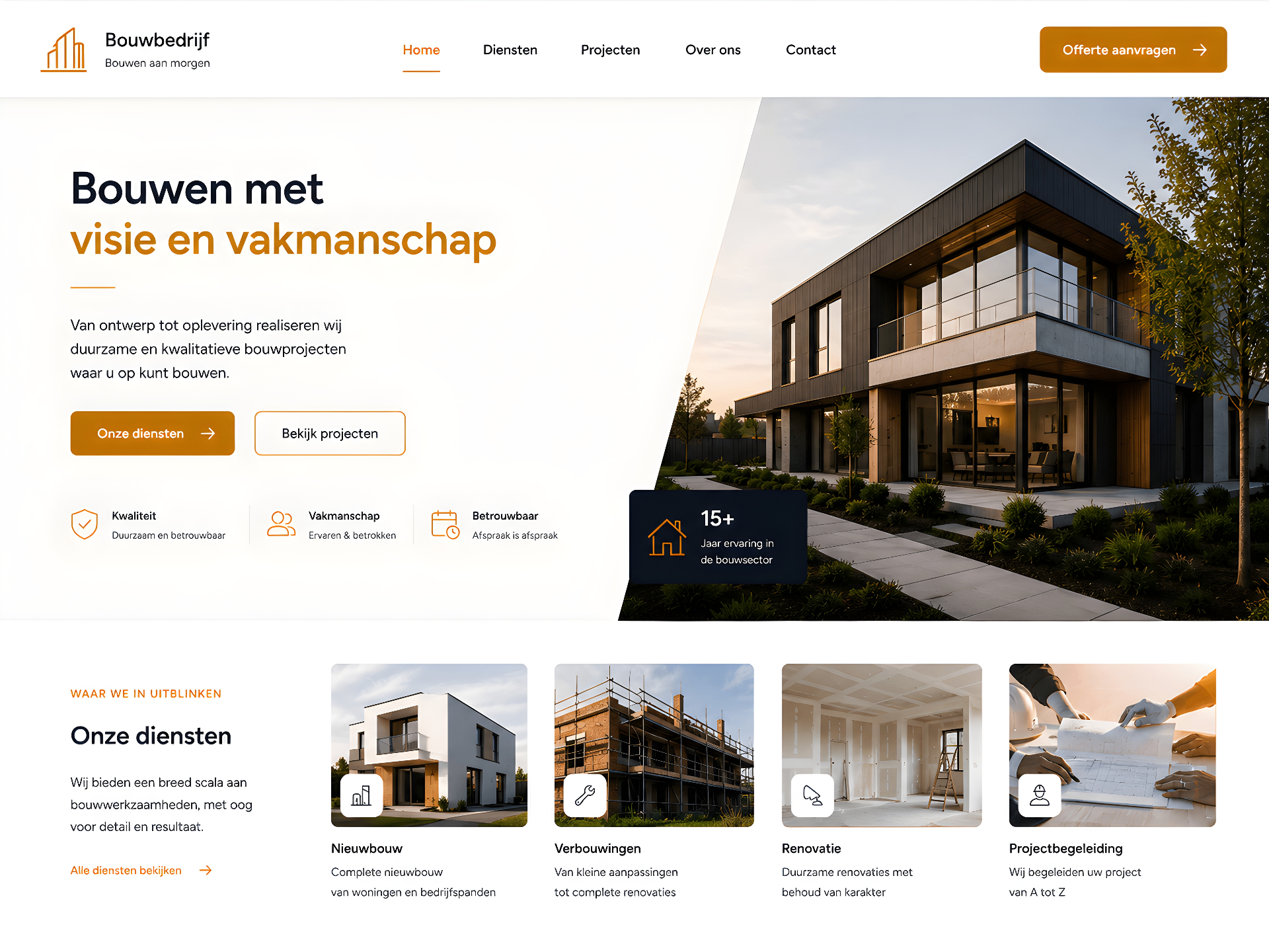 Bouwmerk — homepage met diensten en visie