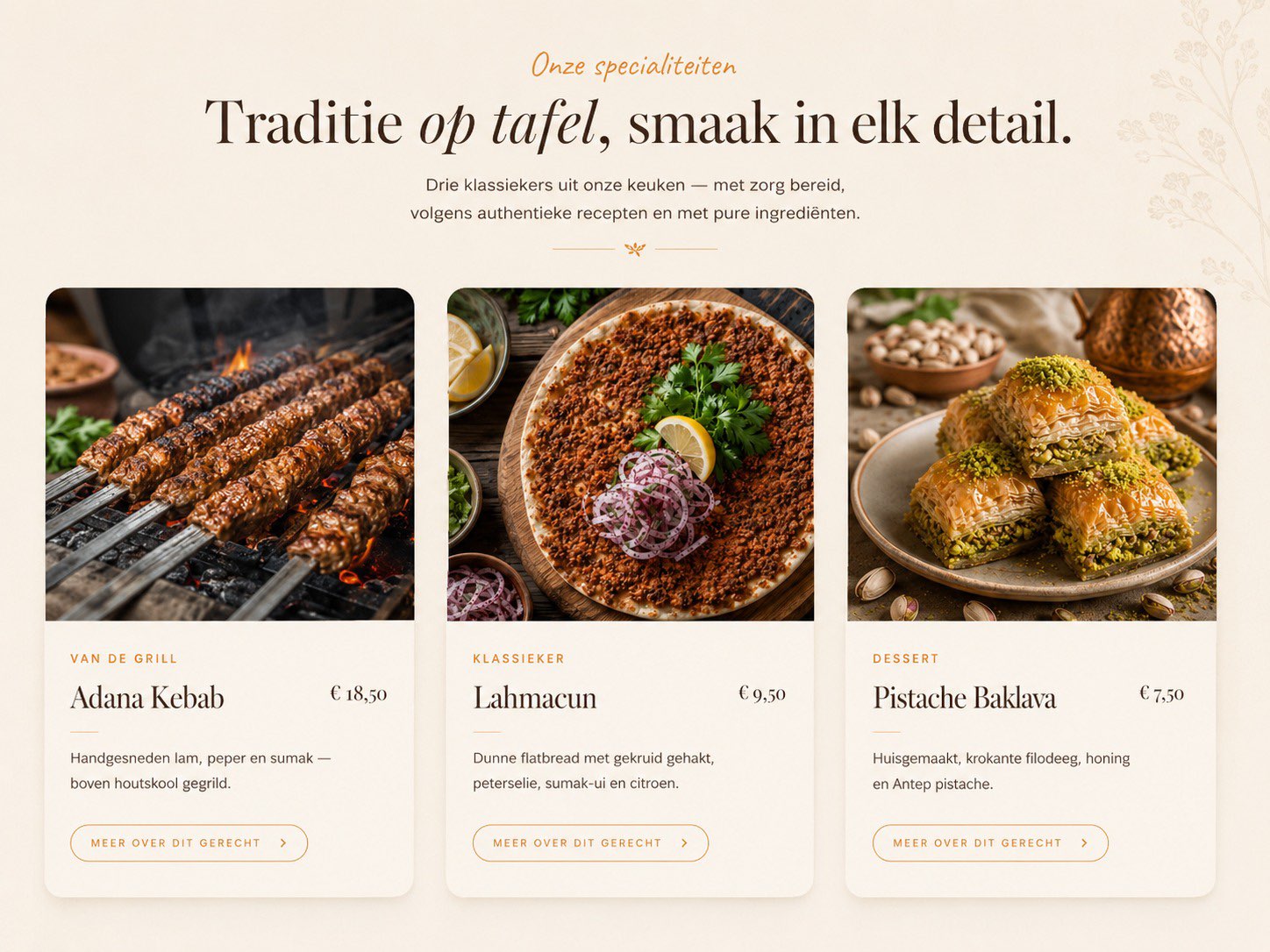 Toprak — menukaart met specialiteiten
