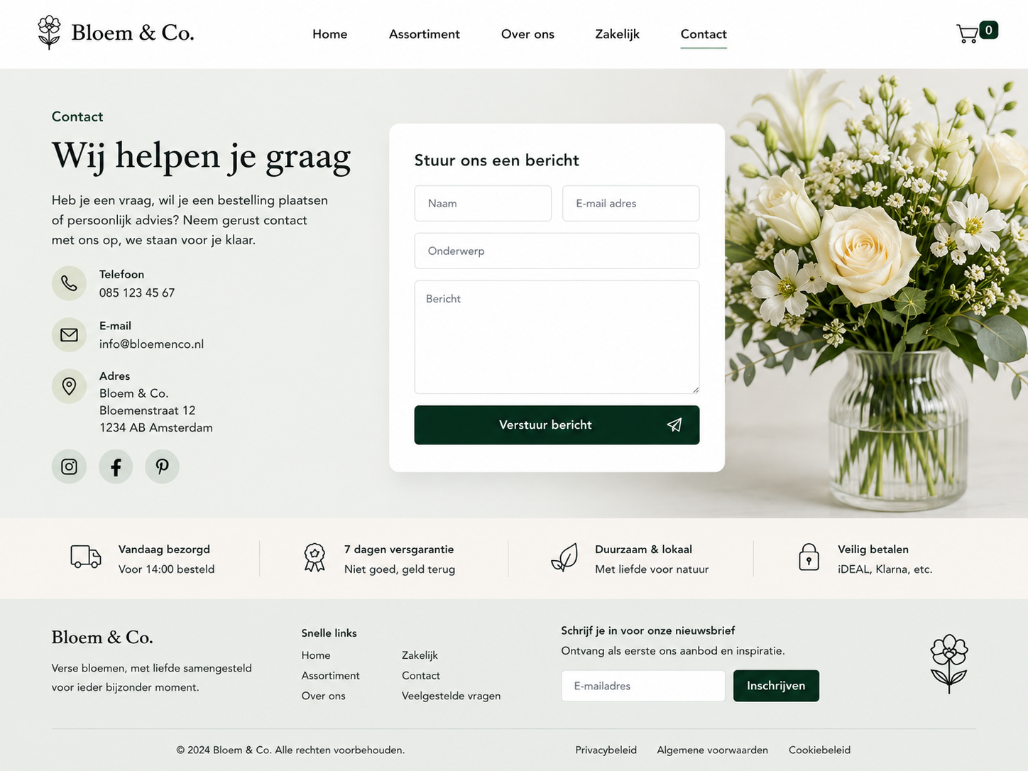 Bloem & Co. — contactpagina met formulier en gegevens