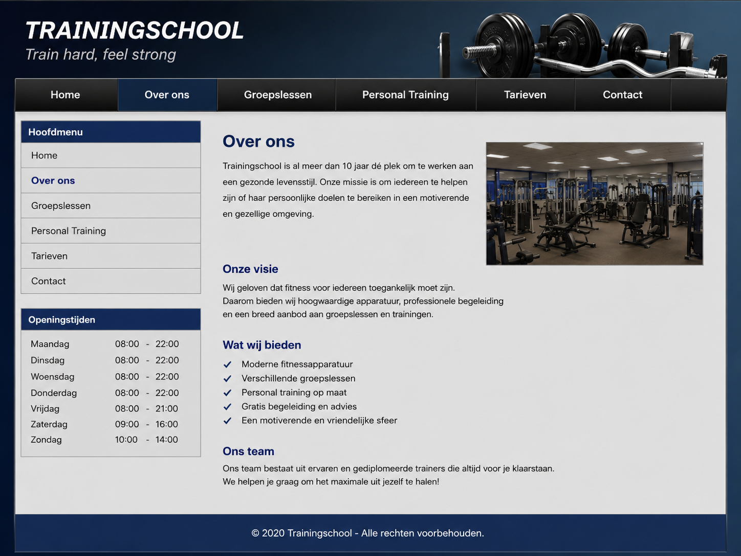 Sportschool — oude over ons pagina voor de vernieuwing