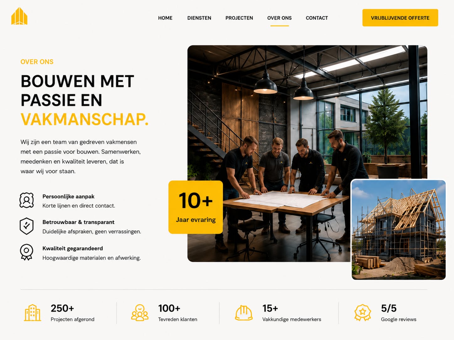 Bouwmeester — over ons met team en kernwaarden