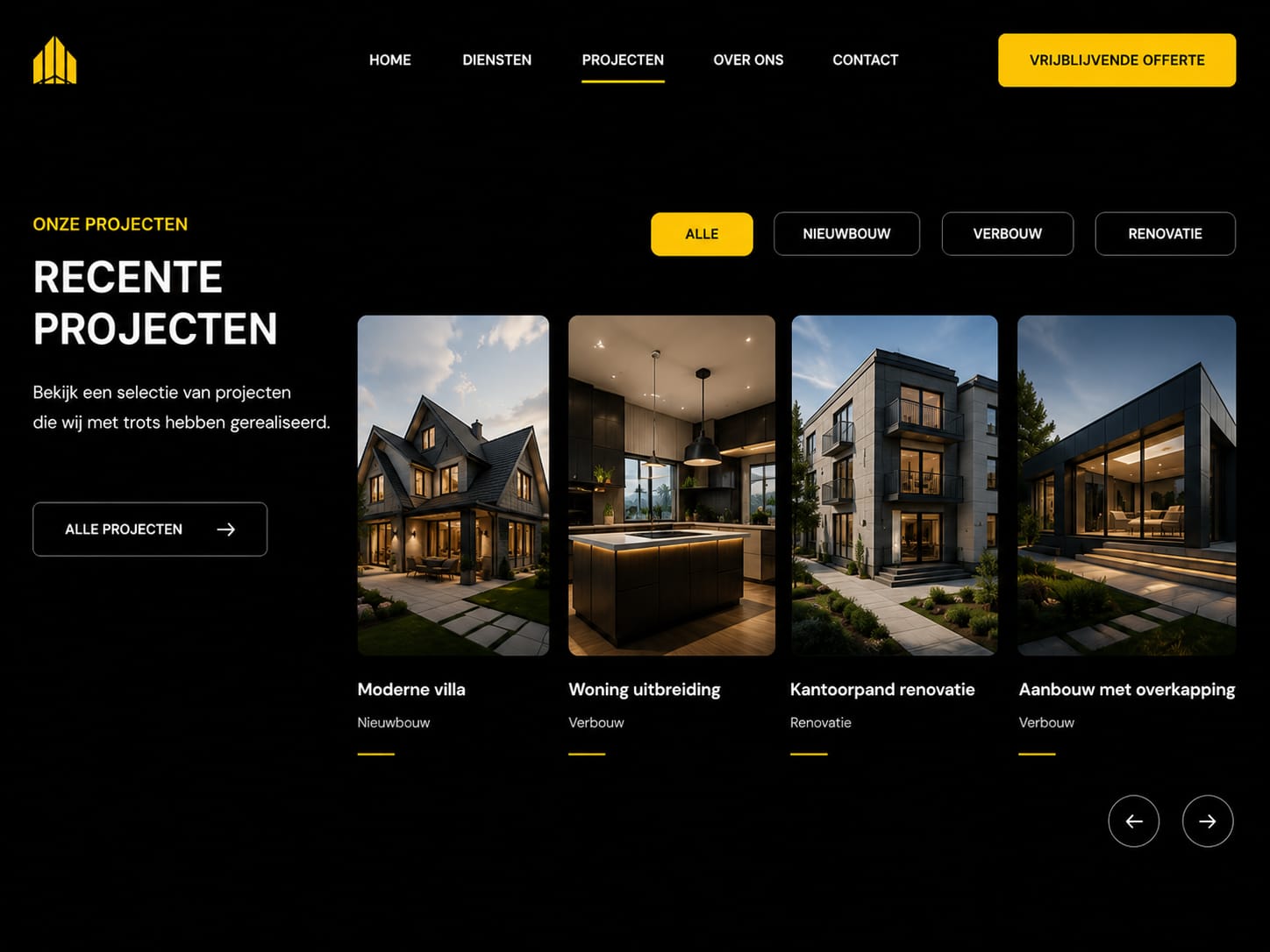 Bouwmeester — recente projecten met filters