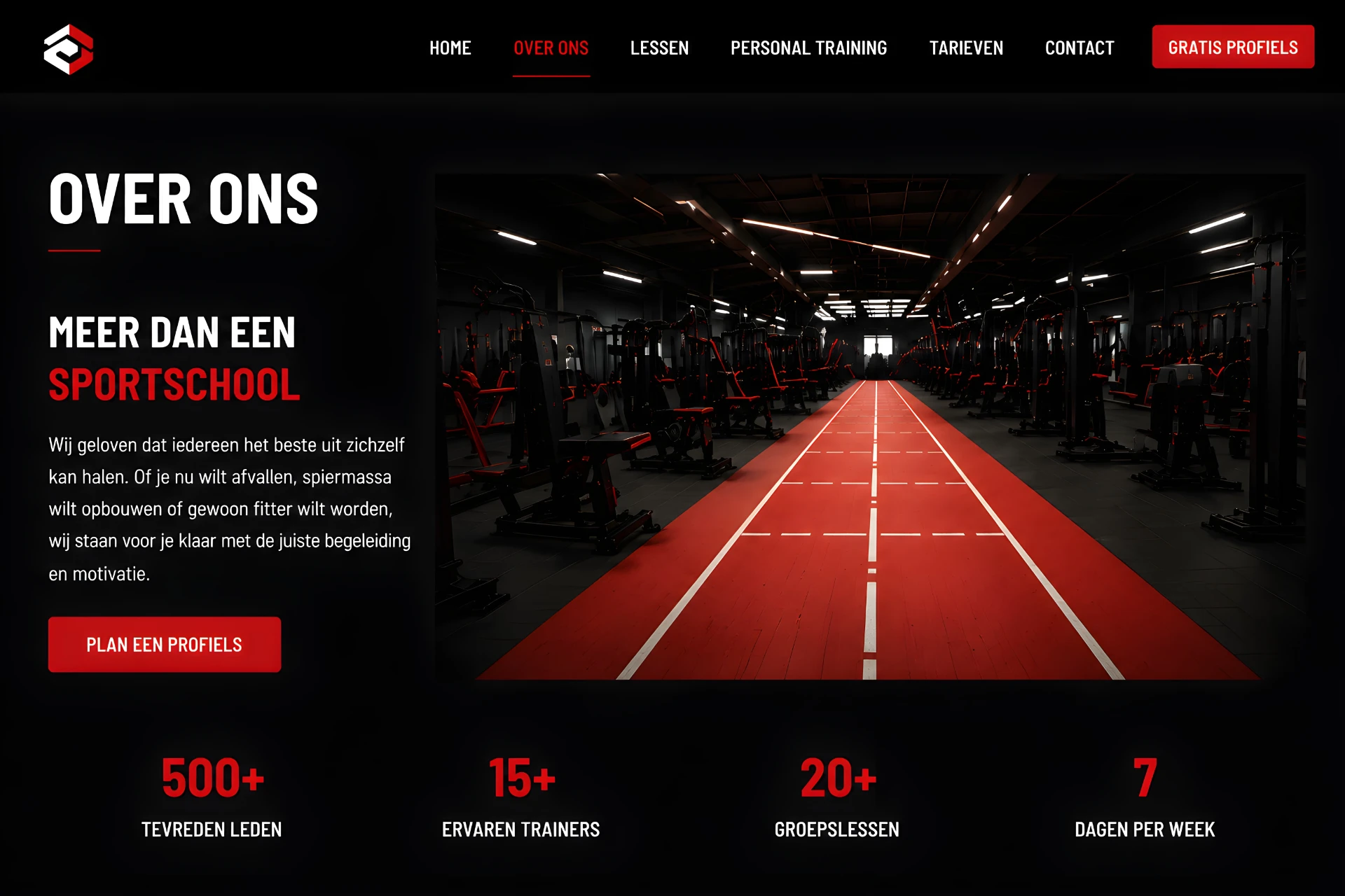 Sportschool — over ons met cijfers en sfeerbeeld