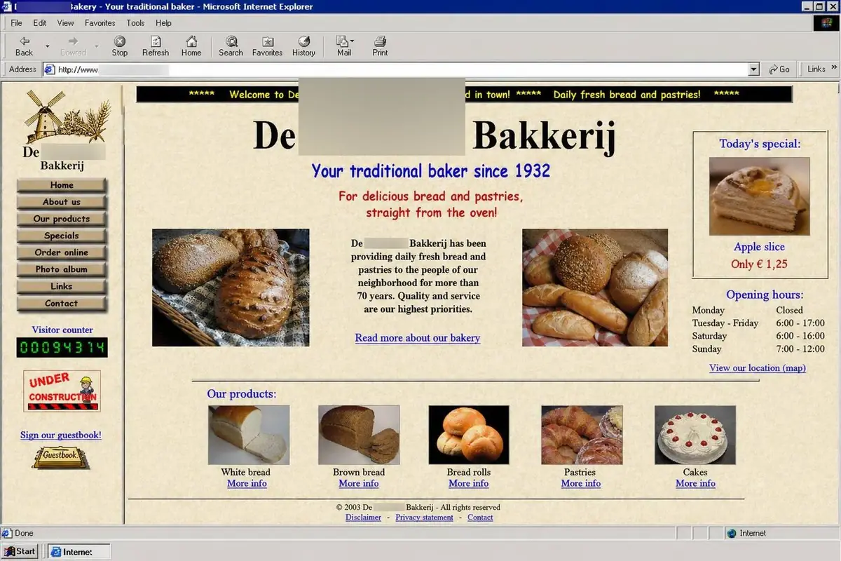 Verouderd website voorbeeld